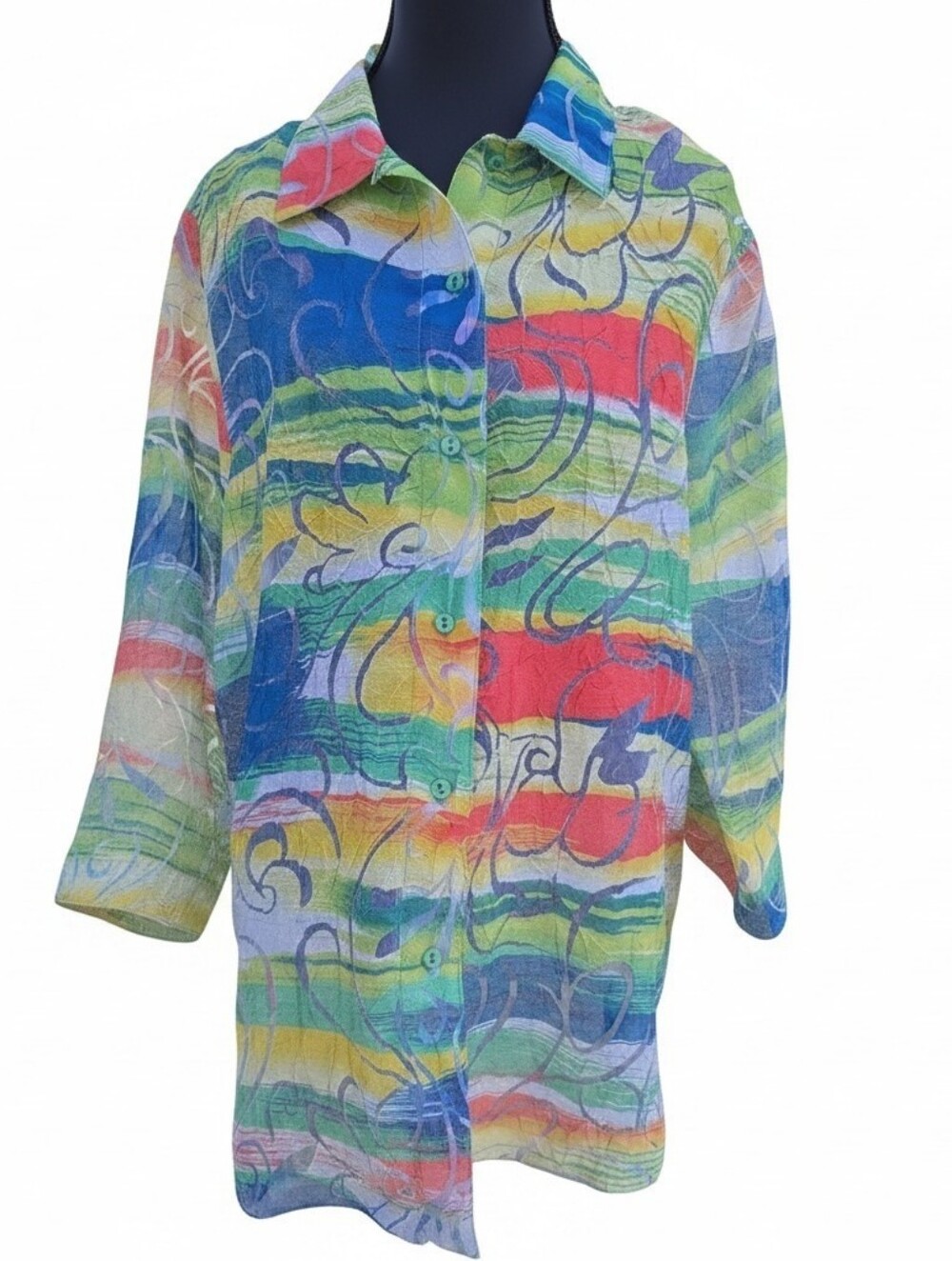 Allison Daley Semi Sheer Burnout 3/4 Sleeve Vibrant Multicolor Blouse 14